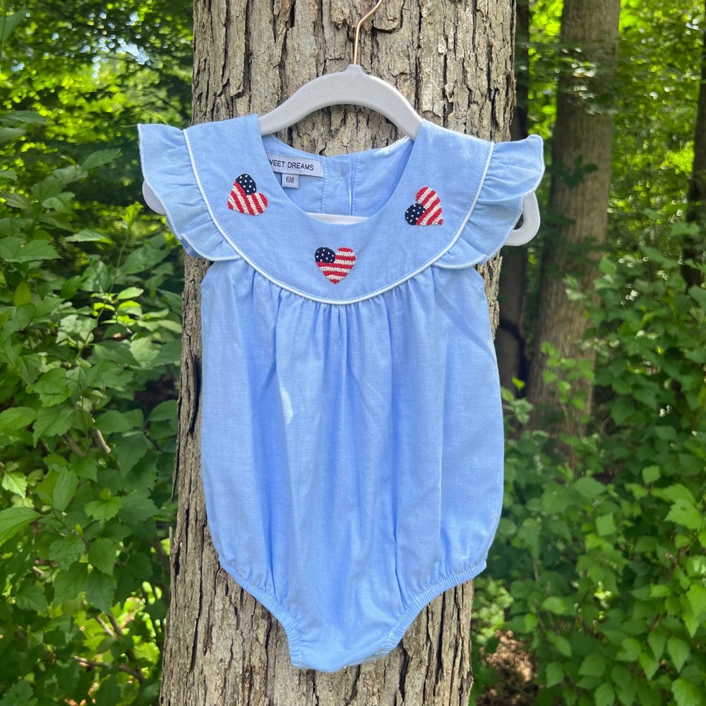 NWOT Sweet Dreams Blue American Flag Holiday Baby Girl Bubble